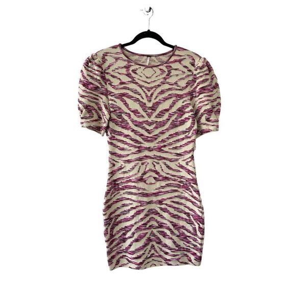 Free People Take Me Out Zebra Print Mini Sweater Dress Ivory Pink Size Small - Picture 3 of 10